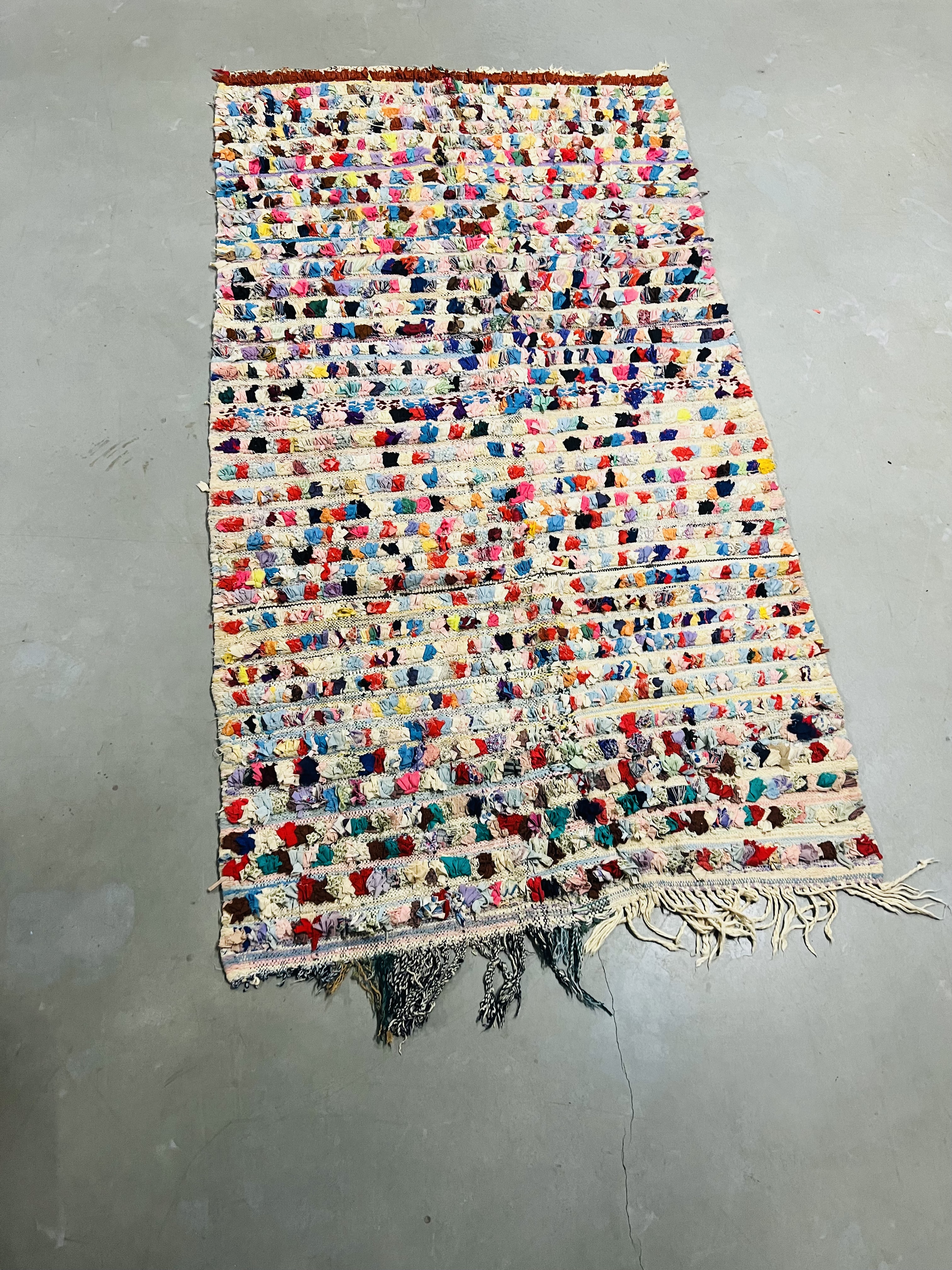 Boucherouite Rag Rug 218 x 121 - Moroccan Beni Ouarain rug